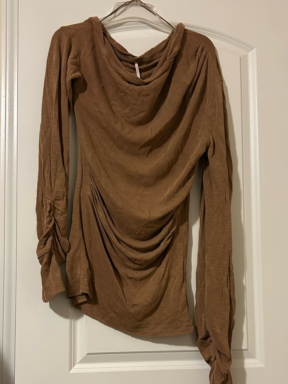 Free People Cowl Neck Long-Sleeve Women’s Top in Brown